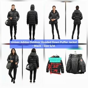 Unisex Adidas Outdoor Hooded Down Puffer Jacket - Black - Size XS/S
